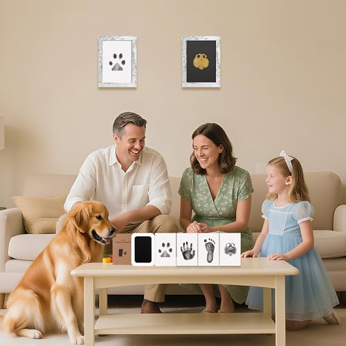 Inkless Paw Print Kit for Dogs (Black/Gold Pad,Vintage White Wood Frame / 4-Pack,Large)