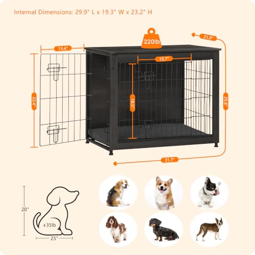 32.5" Dog Crate Furniture with Cushion (Dark Gray / 32.5"L x 21.9"W x 25.6"H)