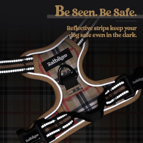 Dog Harness No Pull Medium Sized with 2 Leash Clips (Medium / Beige Plaid)