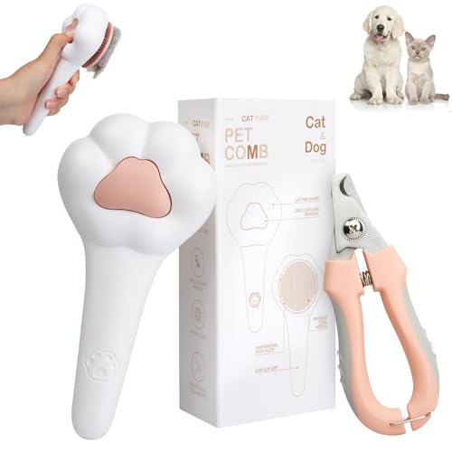 Self Cleaning Cat Brush for Shedding with Cat Nail Clipper 2