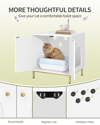 Cat Litter Box Enclosure (23.6"L x 19.7"W x 24"H / White and Gold)