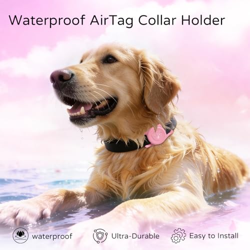 IP68 Waterproof AirTag Holder for Dog Collar (Black&Pink)