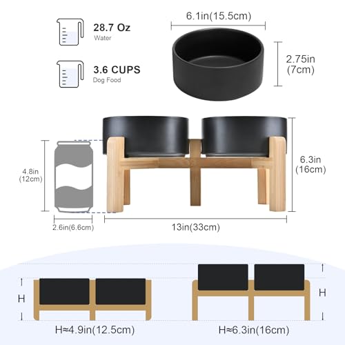 Elevated Dog Bowls Ceramic (6.1 in - 3.6 cups / Black)