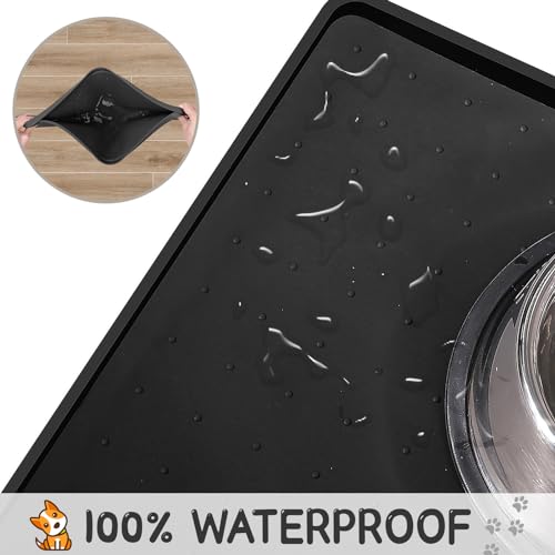 Silicone Cat & Dog Food Mat for Floors Waterproof (Black / 22''×14'')