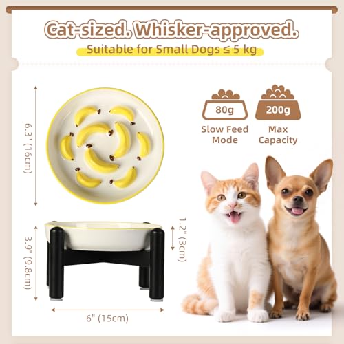Ceramic Slow Feeder Cat Bowl (Yellow Raised (Metal) / 3.9"H Raised (Metal))