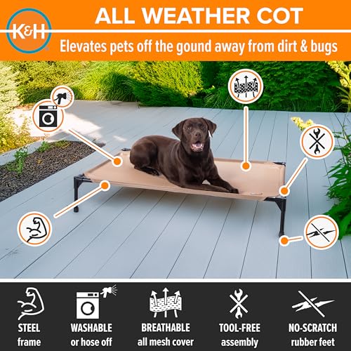 K&H Outdoor Elevated Dog Bed (Tan Mesh / Large 42"L x 30"W)
