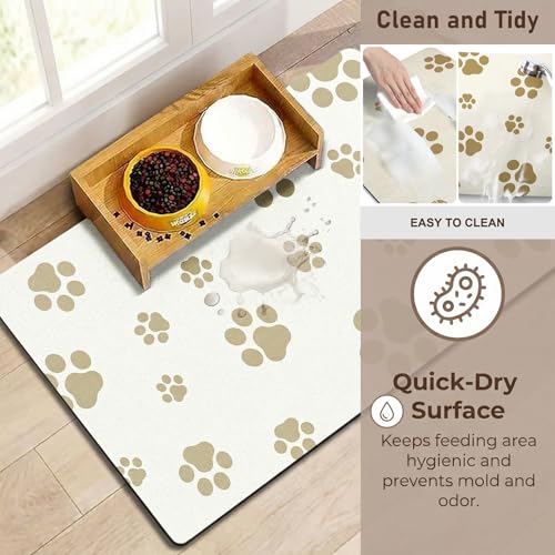 Pet Feeding Mat Dog Cat Food Mat Absorbent No Stains Quick Dry Rubber Bottom Anti (Off White-JY / 18"×30")