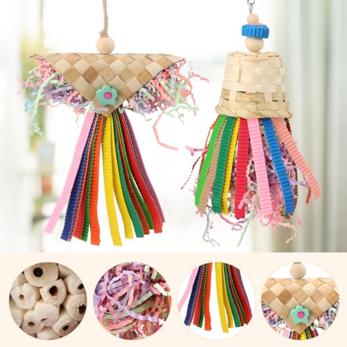 Bird Colorful Shredding Crinkles Foraging Toys Natural Sola Ball for Parrots Cockatiels Conures Budgies Senegal