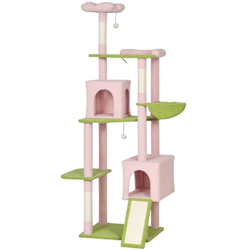 Pink & Green Multi Level Cat Tree Tower for Multiple Cats