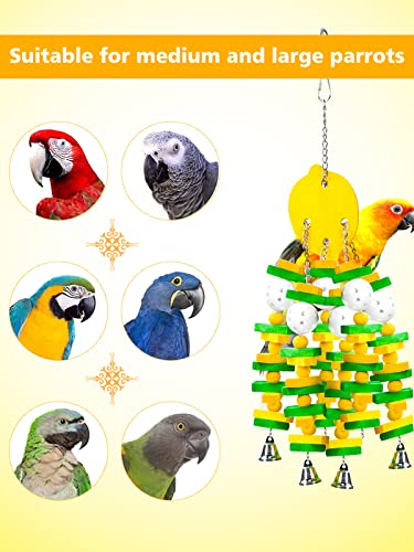 Large Bird Parrot Toys for Cockatoos African Grey Macaws Amazon Parrots (Yellow)