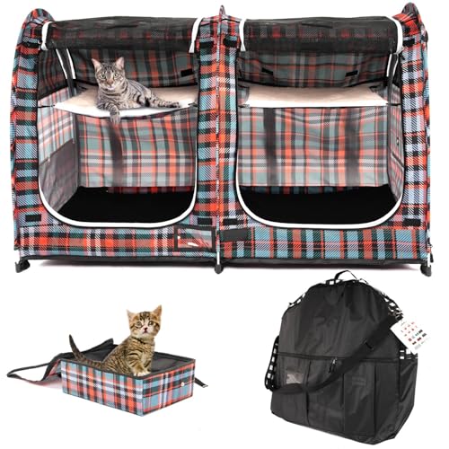 Mispace Portable Twin Compartment Show House Cat Cage (Black & Orange)