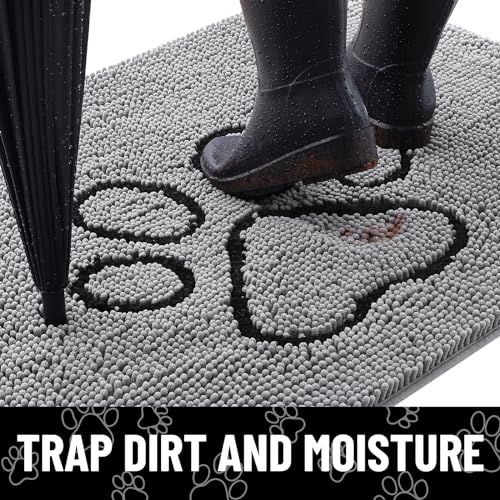 Dog Door Mat for Muddy Paws (36"X24" / Grey and Black)