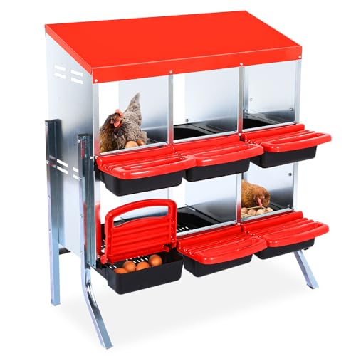 Chicken Nesting Box (Red- 6 compartment with legs)