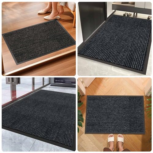 Indoor Outdoor Door Mat (Dark Grey Striped / 2' x 6' (Rectangular))