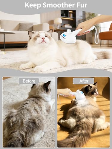 3 in 1 Dog Steam Brush with Storage Rope for Reducing Flying Fur & Static (White)