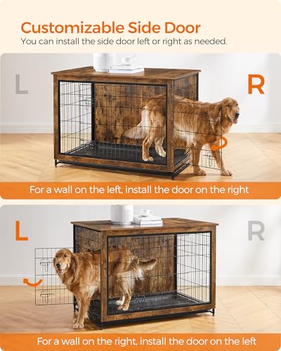 44.1" Dog Crate Furniture (Rustic Brown / 44.1"L x 29.5"W x 32.3"H)