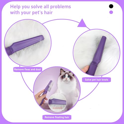 3PCS Pet Comb for Grooming Long & Short Haired Cats & Dogs With Stainless Steel Metal Teeth for Removes Tangles & Flea (Pet Detangling Comb + Flea Comb + Grooming Comb)