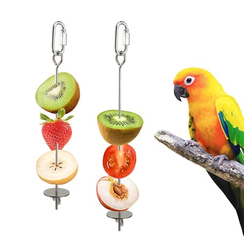 2 Pcs Bird Cage Food Holder Stainless Steel Parrot Fruit & Vegetable Skewer Hanging Foraging Toy for Parakeets (2 Pcs)