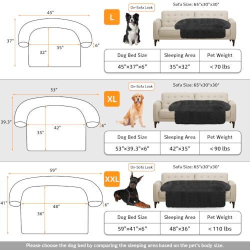 Calming Dog Bed Fluffy Plush Dog Mat for Furniture Protector with Removable Washable Cover for Large Medium Small Dogs and Cats (Dark Grey / 53.0"L x 39.3"W x 6.0"Th)