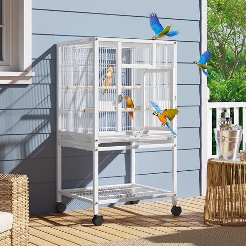 41 inches Metal Bird Cage for Parakeets (White / 19.0"L x 18.1"W x 40.5"H)