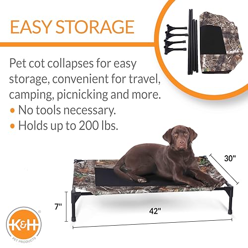 K&H Outdoor Elevated Dog Bed for Medium & Large Pets (Camo/Black Mesh / Large 42"L x 30"W)