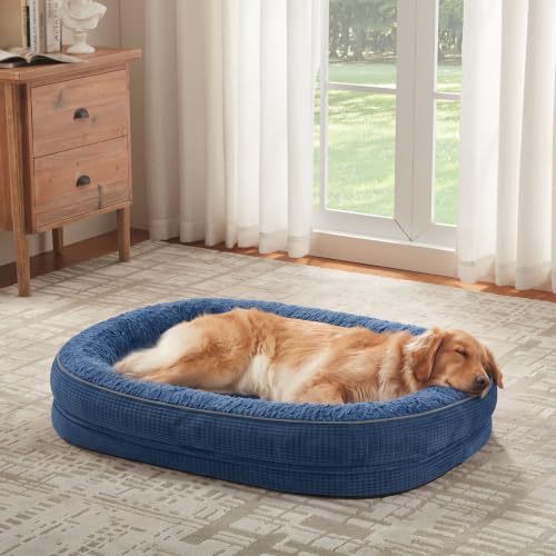 Orthopedic Dog Beds Large Sized Dog (Navy Blue / 45"l X 32"w X 7.5"th)