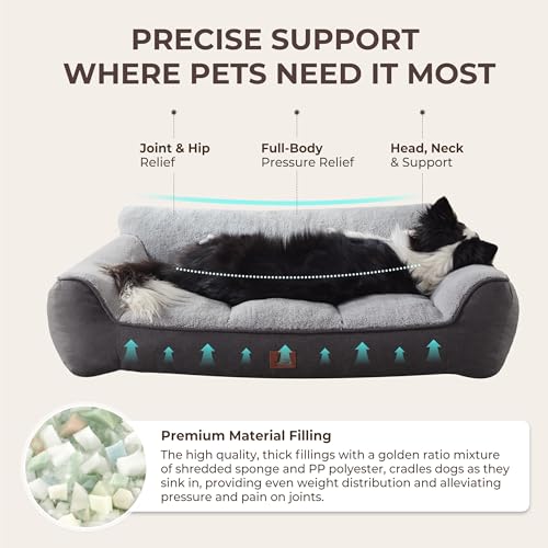 XL Pro Extra Thick Orthopedic Bolster Dog Bed for Large Dogs (Grey / 45"L x 32"W x 9.5"H)