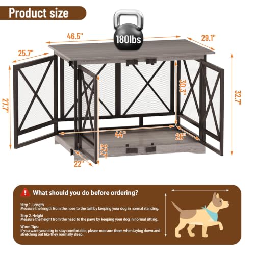 48" Dog Crate with Wheels (Gray-3 / 46.5"L x 29.1"W x 32.7"H)