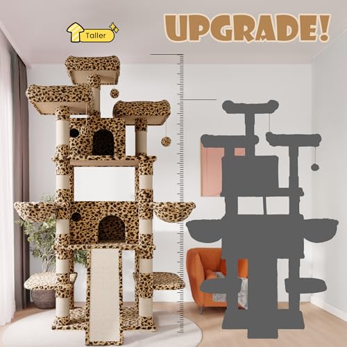 81 Inches Extra Large Cat Tree for Indoor Adult Cats (81in / Leopard Print)