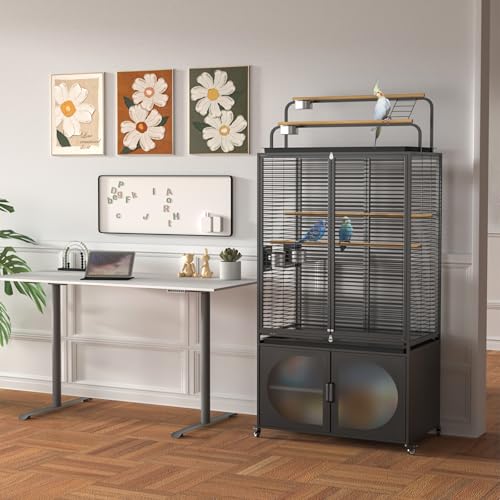 72 Inch Parrot Bird Cage with Play Top and Storage Cabinet