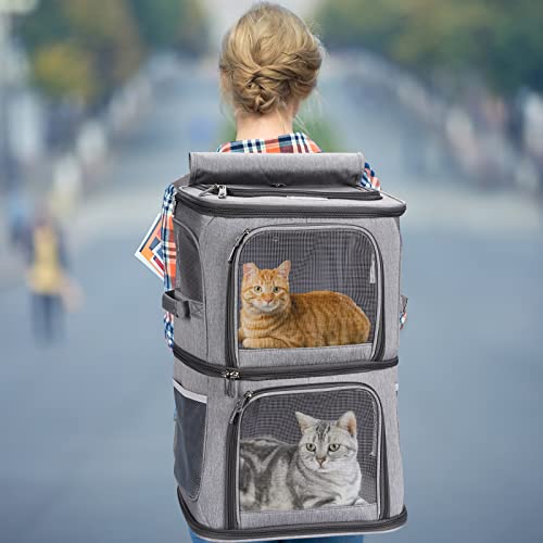 2-in-1 Double Pet Carrier Backpack for Small Cats & Dogs, Grey (Grey / 14.6"L x 11.2"W x 21.6"H)
