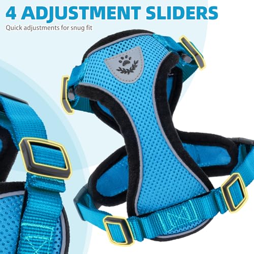 Cat Harness and Leash Set Escape Proof Reflective Cat Walking Harness Adjustable Soft Breathable Mesh Vest for Small Pets (S (NECK 9.5"-11", CHEST 13"-16") / Blue)