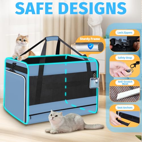 Side Expandable Extra Large Cat Carrier with Litter Box (Blue with Expandable Litter Box Area)