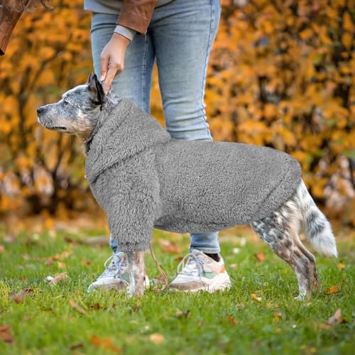 Fuzzy Dog Sweaters for Large Dogs Dog Hoodie Soft Double (X-Large / Grey)