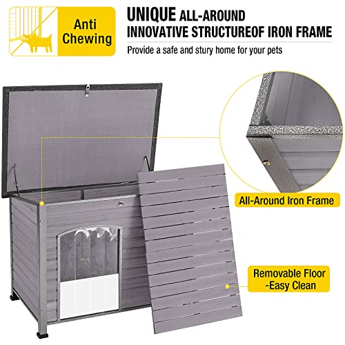Large Dog House Outdoor Indoor Weatherproof Dog House for Small & Medium & Large Dogs with Unique All (43.3"Grey)