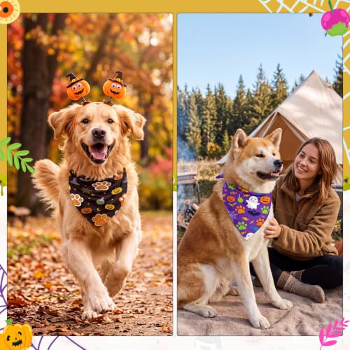 100 Pcs Halloween Dog Bandanas Bulk Cute Dog Paw Prints Pattern (Halloween Paw Prints / 31.5 x 21.7 x 21.7 Inch)