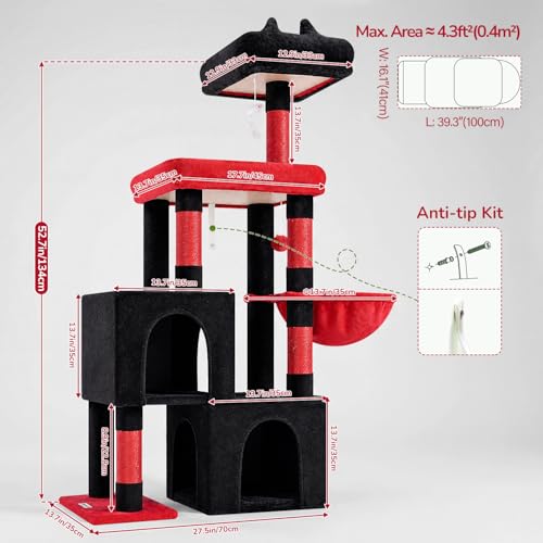 52in Gothic Cat Tree for Indoor Cats (Black Red / L)