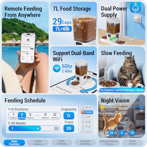 Automatic Cat Feeder with Two 1080P Camera for 2 Cats (White-4)