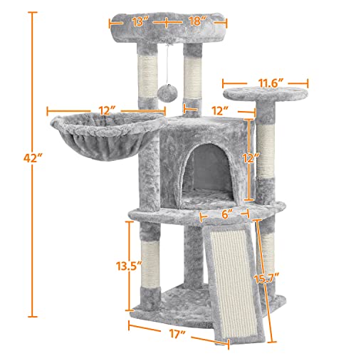42in Cat Tree Tower for Indoor Cats (Light Gray)