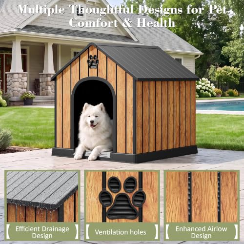Large Dog House Outdoor (Faux Wood Grain / 36" L x 38" W x 38" H)