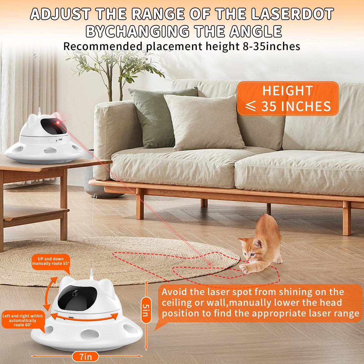3-in-1 Auto Laser Cat Toy, USB Recharge Motion Activated Kitten Feather Chase Toy - Pure White (pure white)