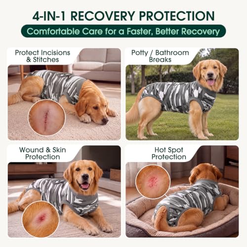 Recovery Suit for Dogs Cats (M (Back:13.4-16.1'', Weight:14-25 Lb) / Ash Camo)