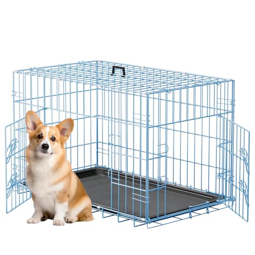 30" Foldable Metal Dog Crate (Blue)