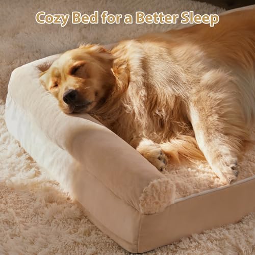 Orthopedic Washable XXL Dog Bed for Senior Dog Cozy Sleep (54"l x 36"w x 7"th / Beige)