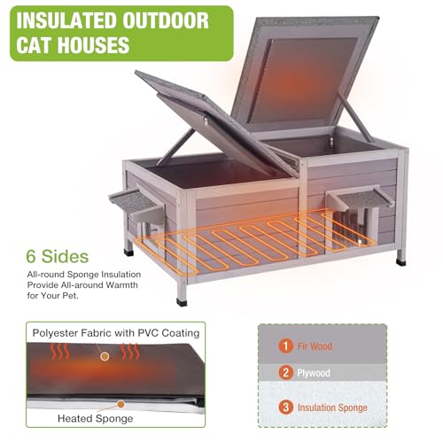 Outdoor Cat House Weatherproof Feral Kitty Shelter for Winter Cat Condo with Large Opening Roof (Classic Styles - 39.1"W)
