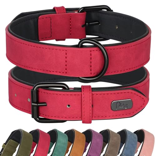 Soft PU Leather Dog Collar (XL: Neck 17-23", Width 1¼" / Red)