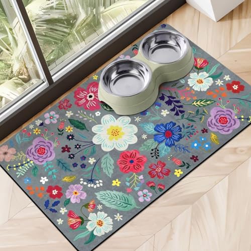 Dog Food Mats for Floors (Grey / 24"L x 16"W)