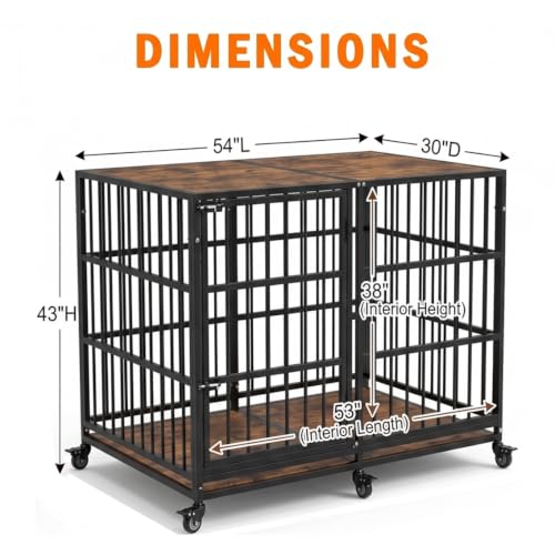 54" Heavy Duty Dog Crate Furniture for Large and Medium Dogs (Black + Rustic Brown)