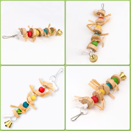 Parrot Pet Bird Chew Bird Toys Parakeet Toys Wooden Straw with Bell Cage Swing Toys Bird Cage Hanging Accessory (Wooden Straw)