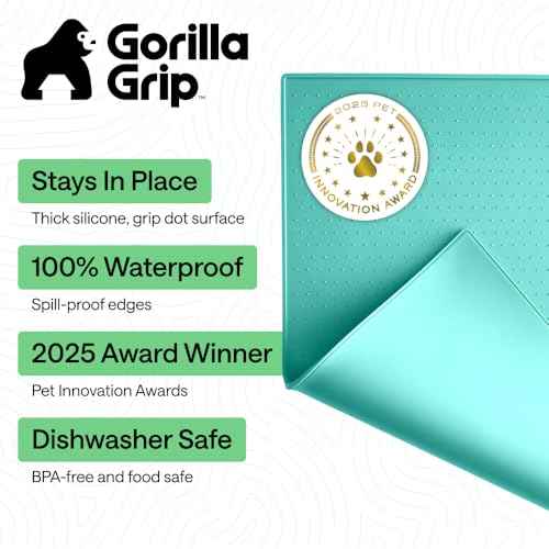 Dog Food Mat 100% Waterproof Silicone (Turquoise / 26"l X 17"w)